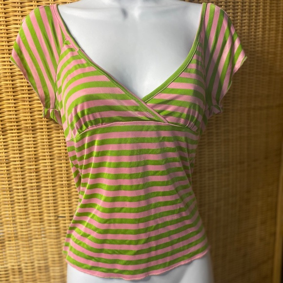 Pink Striped Classic UPF50+ V-Neck Top